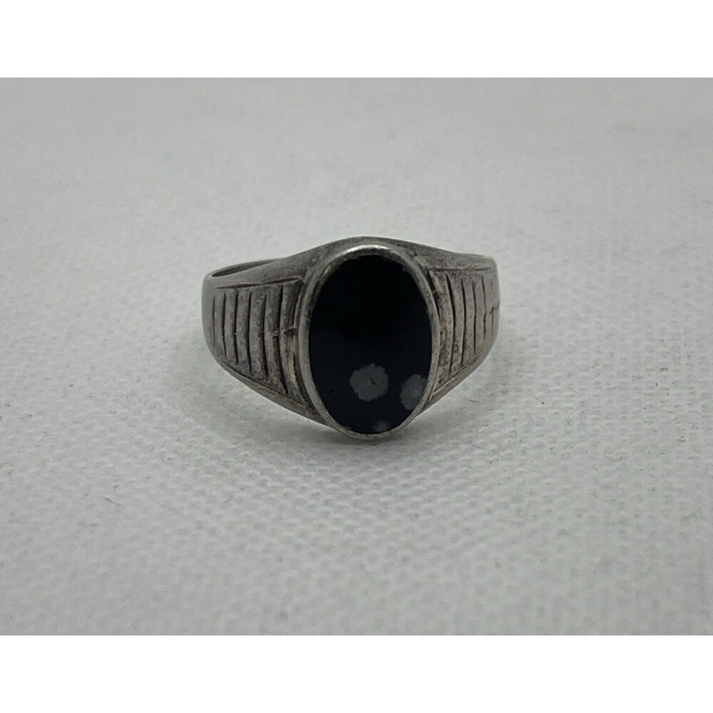 Genuine Black Yemeni Agate Stone in Sterling Silver | Fluted Band 19mm Size 9?
